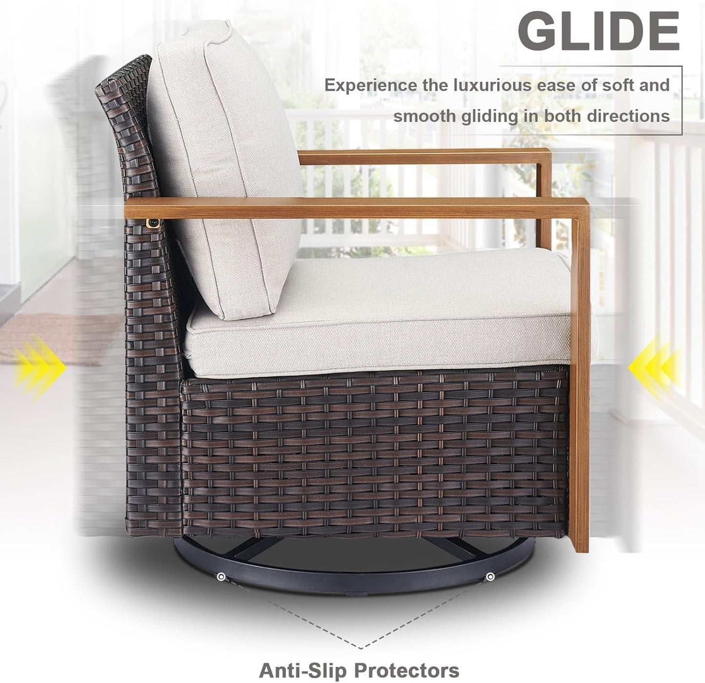 Full 4 Pieces Patio Furniture Set with 41” Propane Fire Pit Table, Outdoor Conversation Set with Swivel Glider Outdoor Chair Set of 2 and Rattan Sofa for Deck Backyard-2