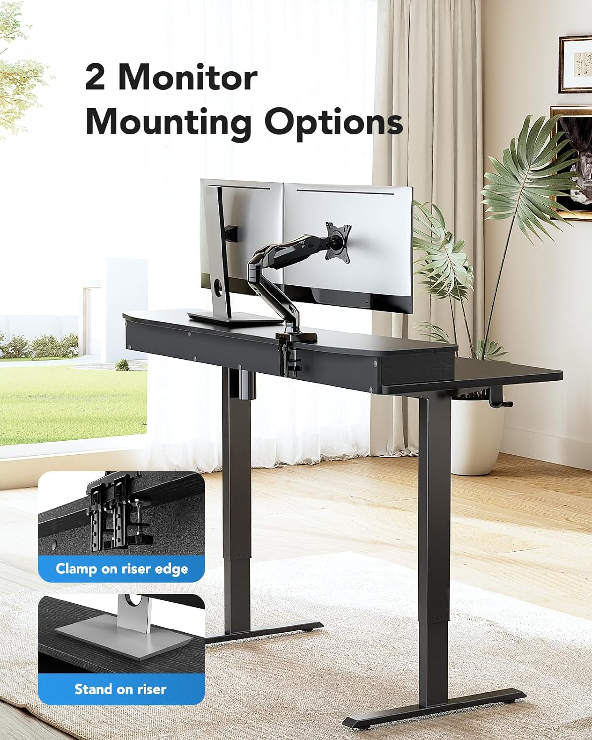 48″ X 24″ Electric Standing Desk with 2 Drawers, C-Clamp Mount Compatible, Height Adjustable Computer Desk, Home Office Stand up Desk with 4 Preset Heights & 2 Hooks, Black-2
