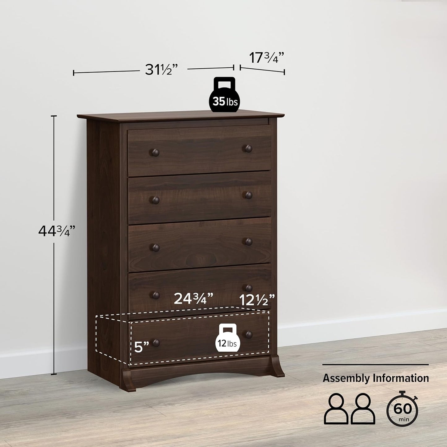 Espresso 5-Drawer Chest with Wide Top-3