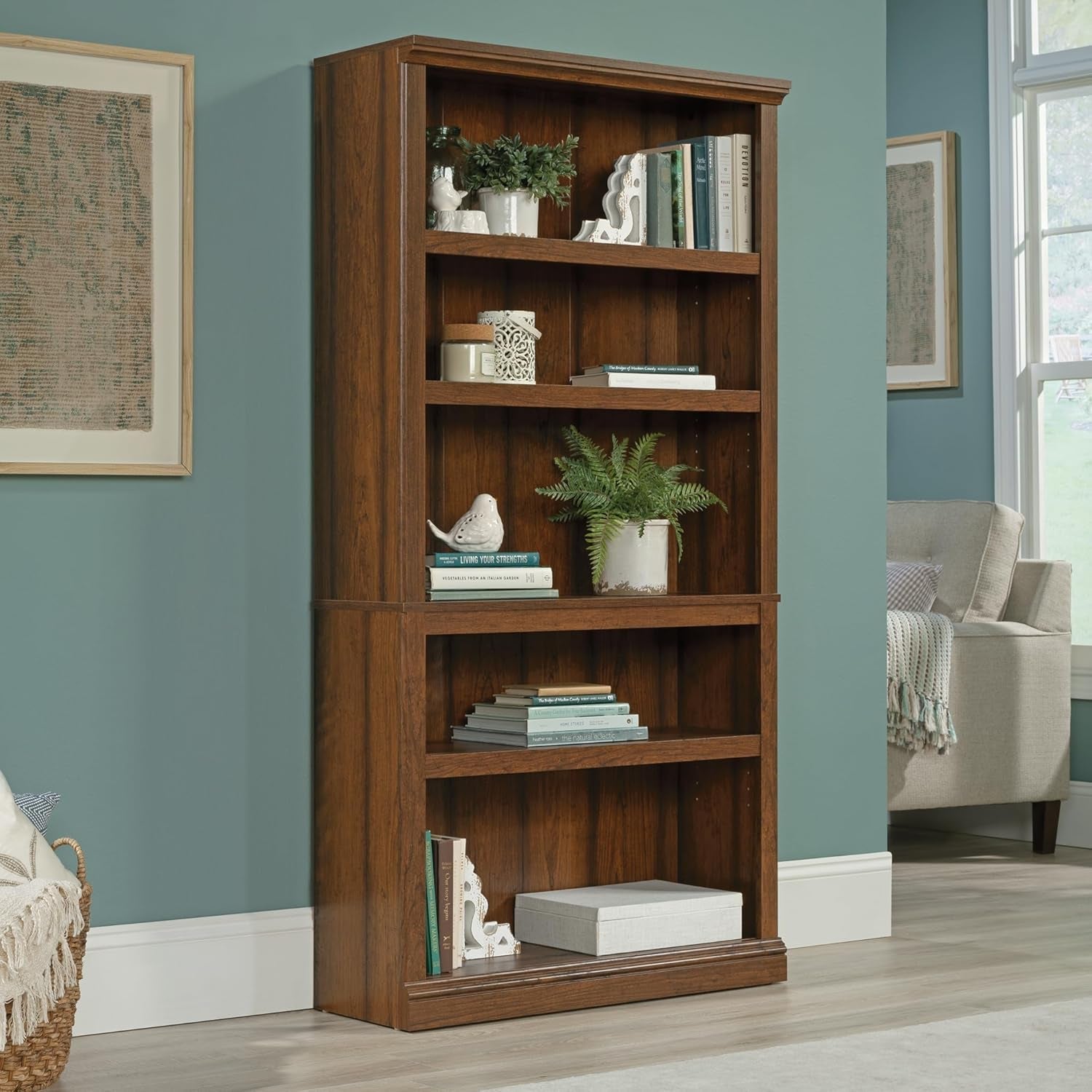 Miscellaneous Storage 5-Shelf Bookcase/ Book Shelf, Washington Cherry Finish-1