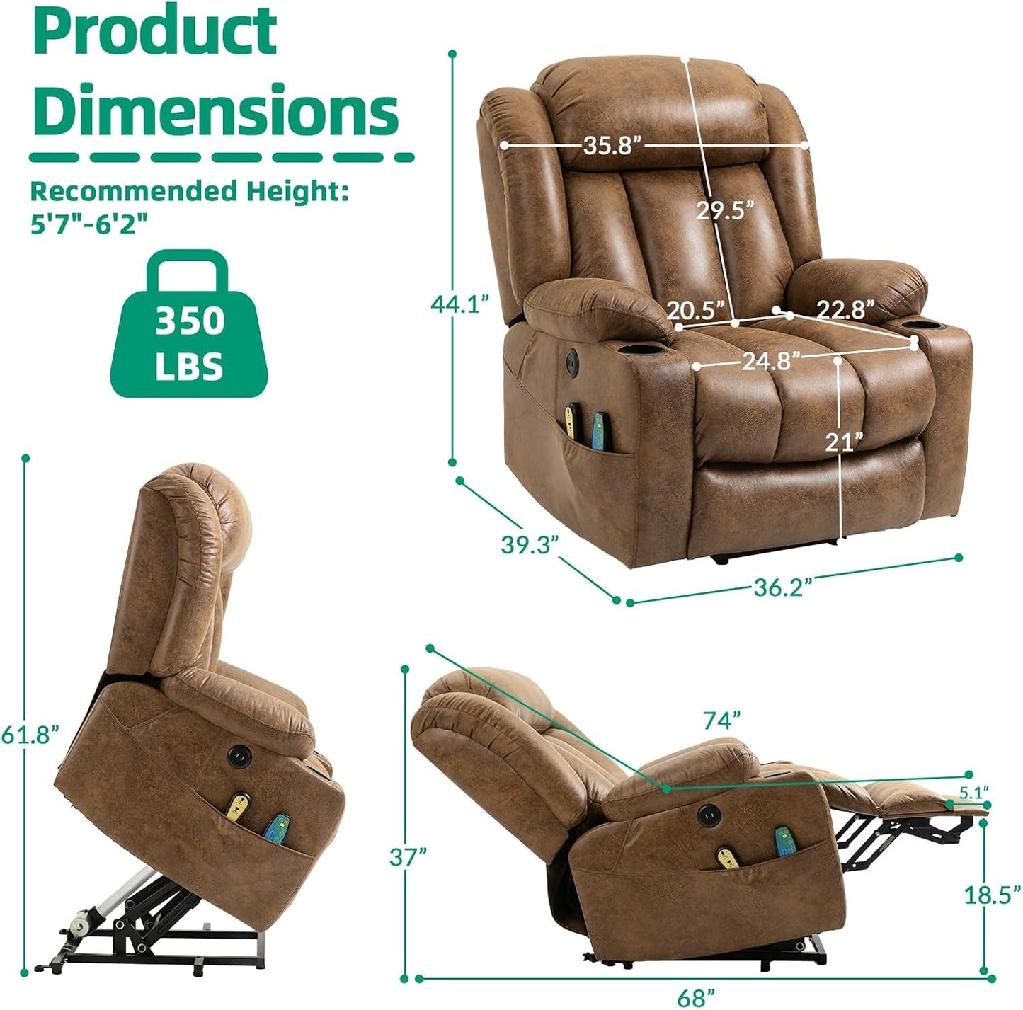 Tall Man Power Lift Recliner Massage, Heat, Extended Footrest-1