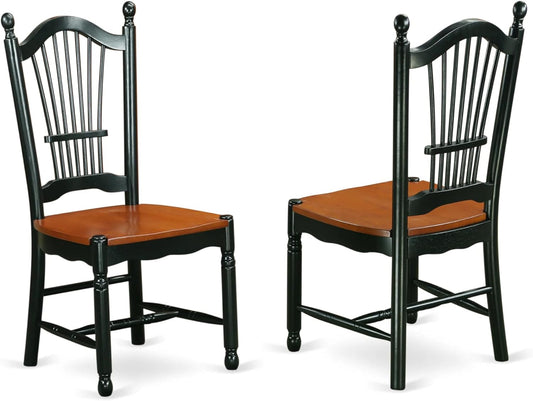 DOC-BCH-W Dover Dining Chairs - Slat Back Wood Seat Kitchen Chairs, Set of 2, Black & Cherry-0