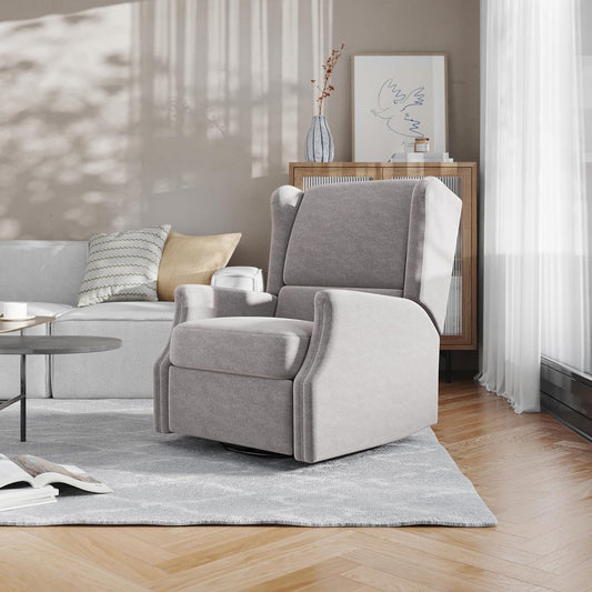 Omma Swivel Glider Rocking Recliner, Manual Wingback Recliner with 360 Degree Swivel, for Living Room, Bedroom, or Nursery, Upholstered, Light Gray-1