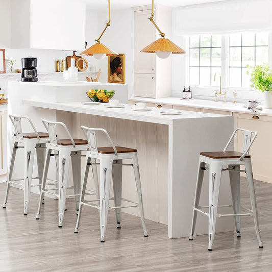 Industrial Distressed White Counter Stools (Set/4)-1