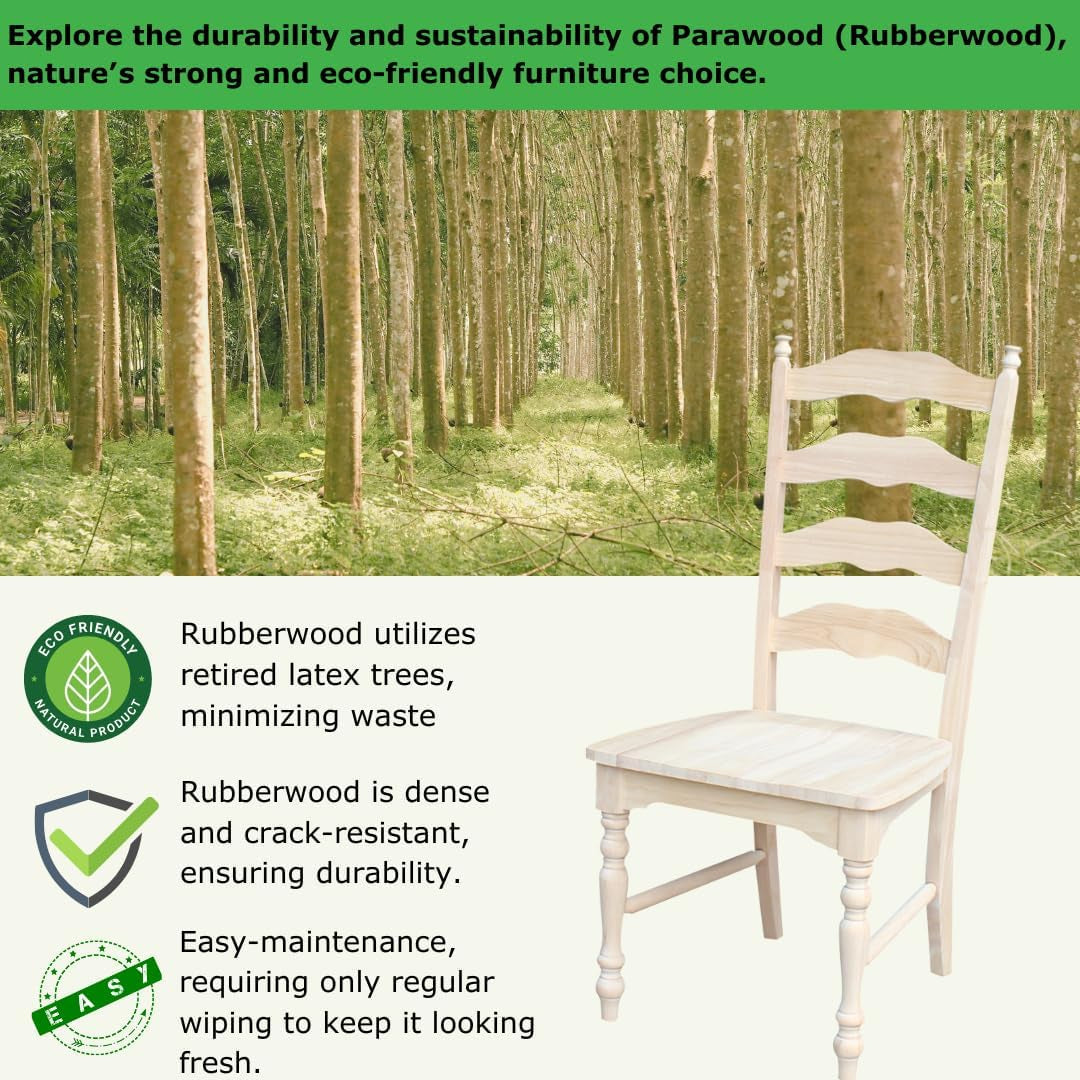 Set of 2 Maine Ladderback Chairs Dining/Kitchen/Study/Balcony, Solid Wood, Parawood Construction, 42.1"H, Ready to Paint or Stain in Any Color, Unfinished-2