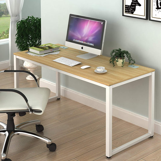 White Frame Oak Top 55-Inch Desk-1