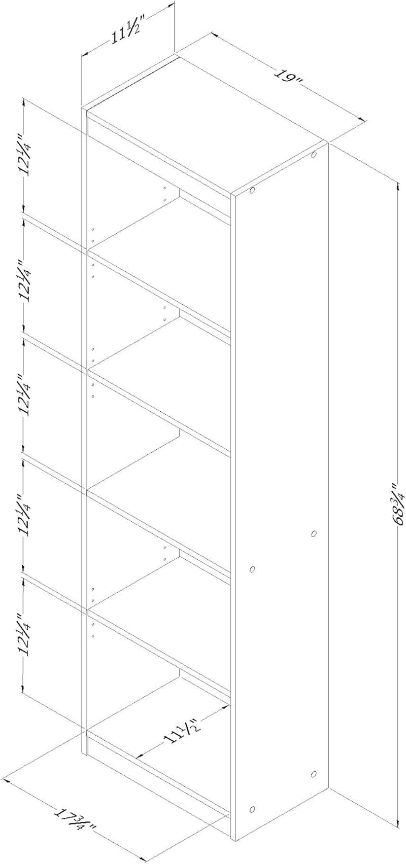 Axess 5-Shelf Narrow Bookcase, Pure Black, 7270758-2