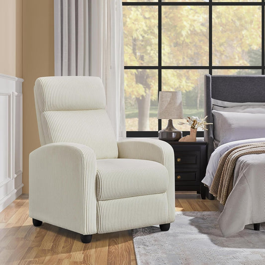 Corduroy Recliner Chair Single Sofa Home Theater Seating Adjustable Modern Reclining Chair for Living Room Bedroom Home Theater Beige-1