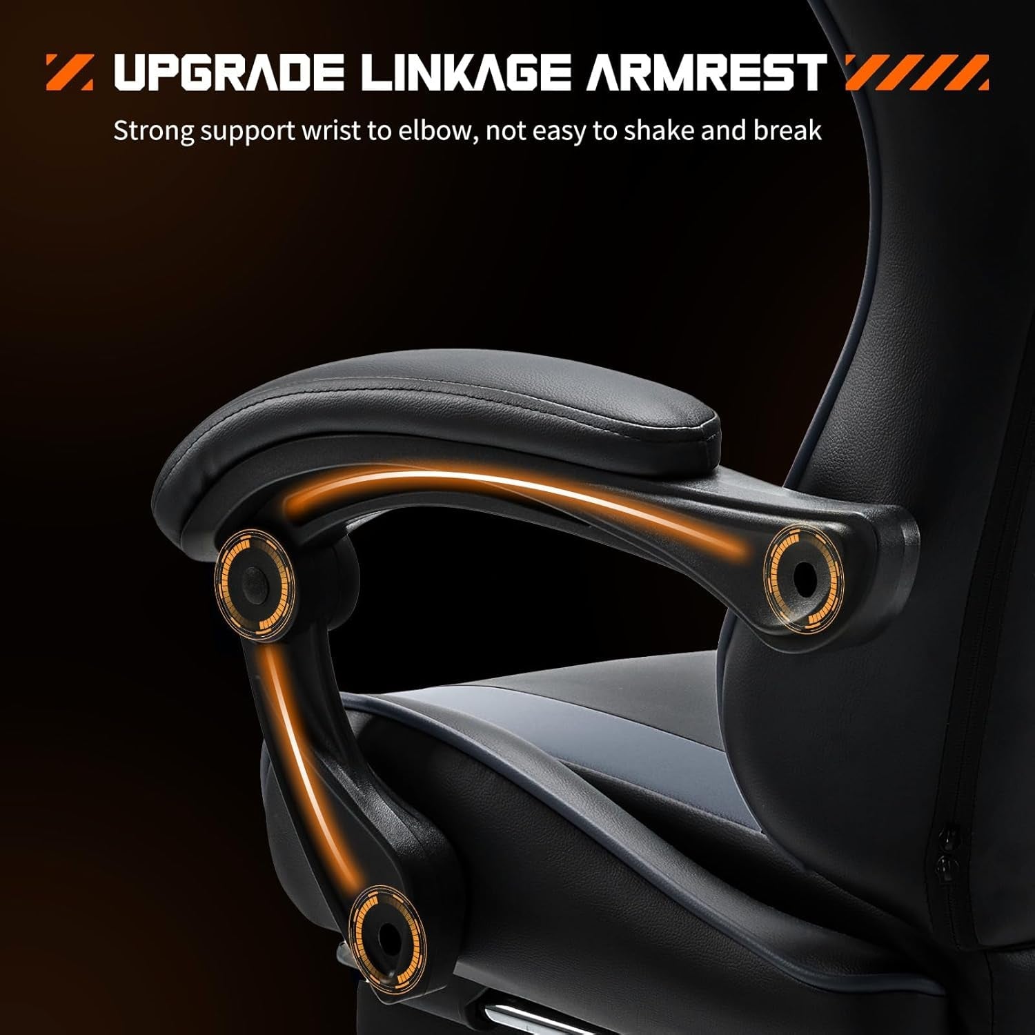 Video Game Desk Chair - Ergonomic Computer with Footrest and Comfy Lumbar Support, PU Leather Recliner with Headrest, Fixed up Armrest, Height Adjustable with 360° Swivel, for Adults, Grey-4