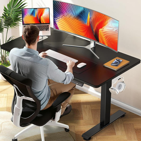 47.2 Inch Electric Standing Desk, Height Adjustable Sit Stand Up, Wood Desktop, Work Home Office Computer PC Table, Tall Standup Workstation, Gaming Writing Study Bedroom Rising Desks, Black-0