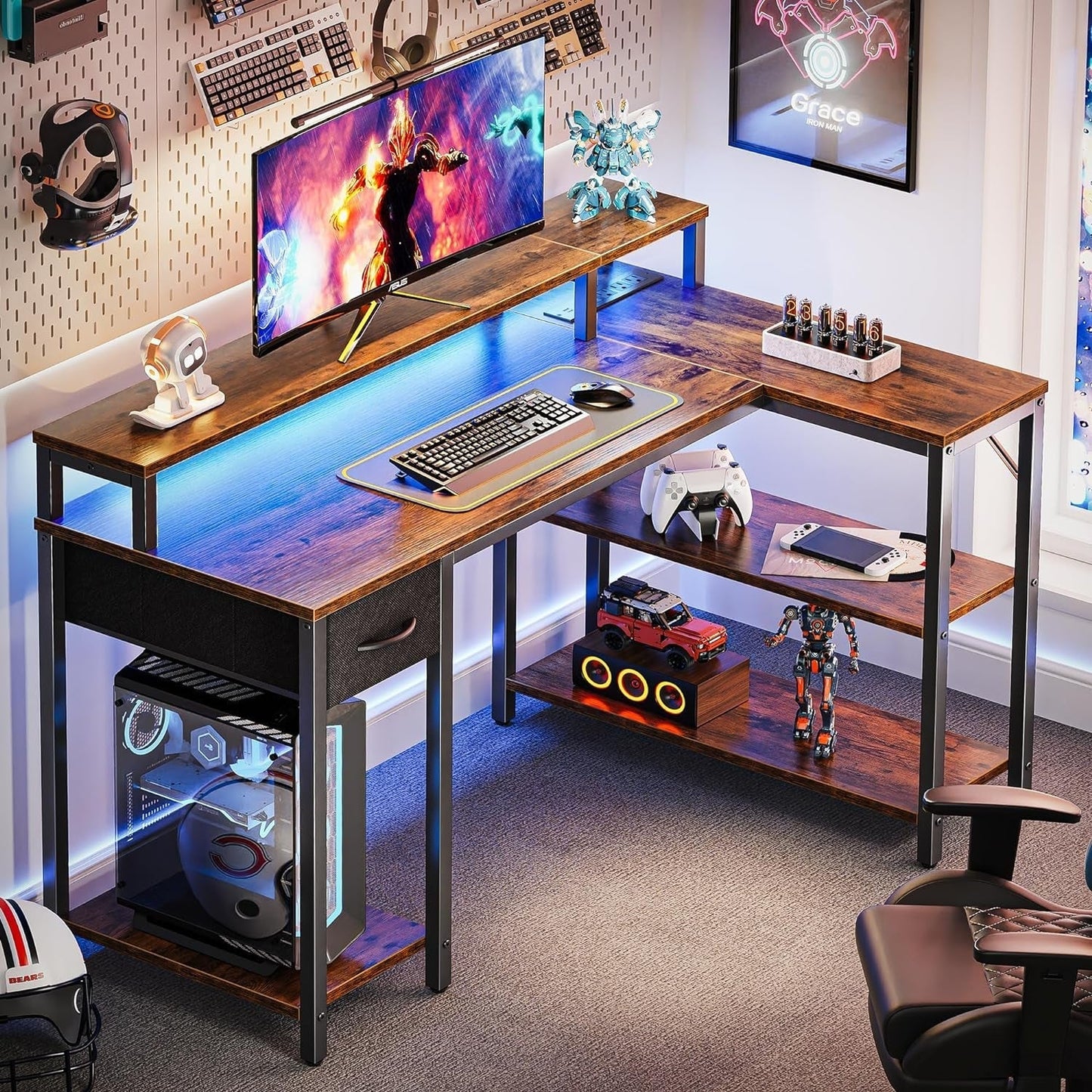 47" Reversible L Desk with LED & Power-0
