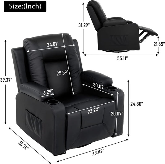 Recline Chair Set，Furniture 2PC Bonded Leather Recliner Set Living Room Set, Sofa, Loveseat（Black,Living Room Set3+2）-1