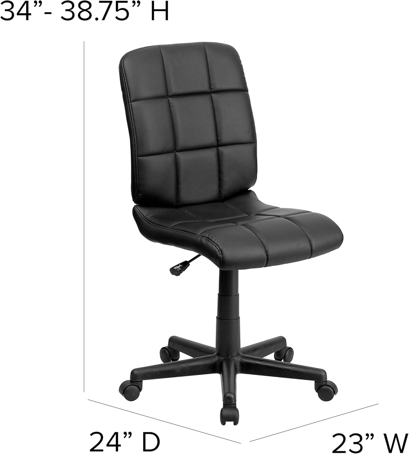 Clayton Mid-Back Tufted Vinyl Upholstered Swivel Desk Chair with Padded Seat, Modern Adjustable Height Padded Office Chair, Black-2