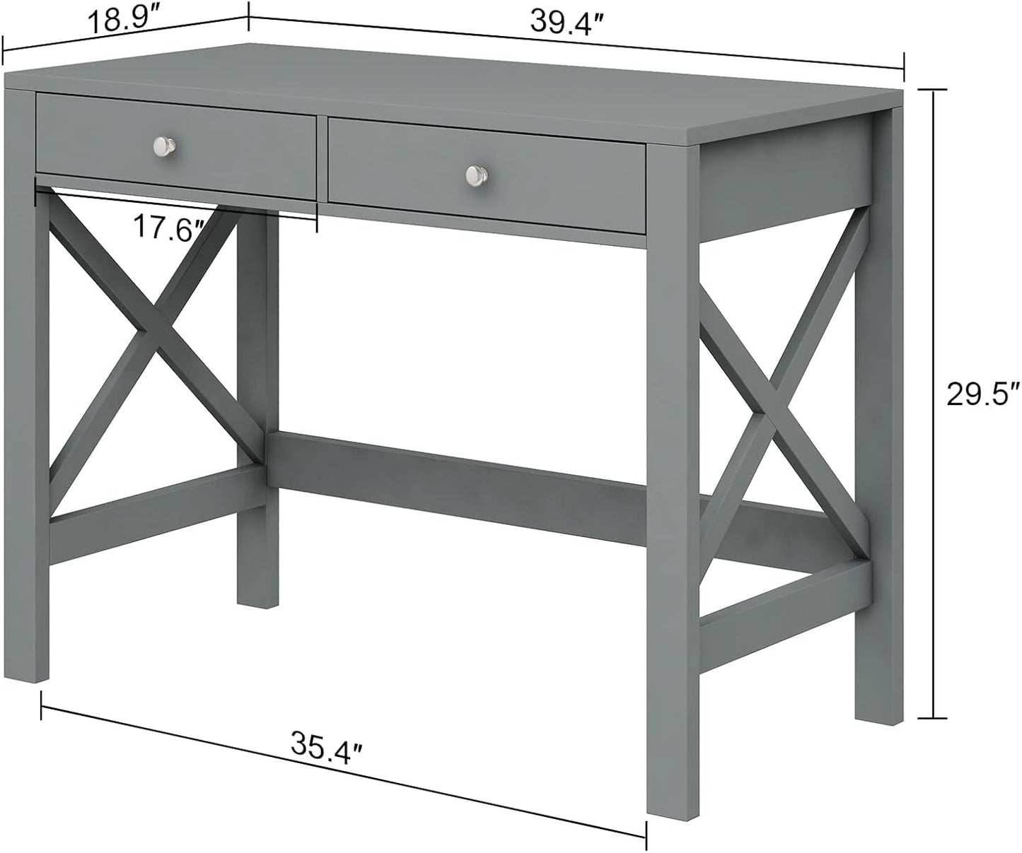 Home Office Desk Writing Computer Table Modern Design Desk with Drawers (Grey)-2