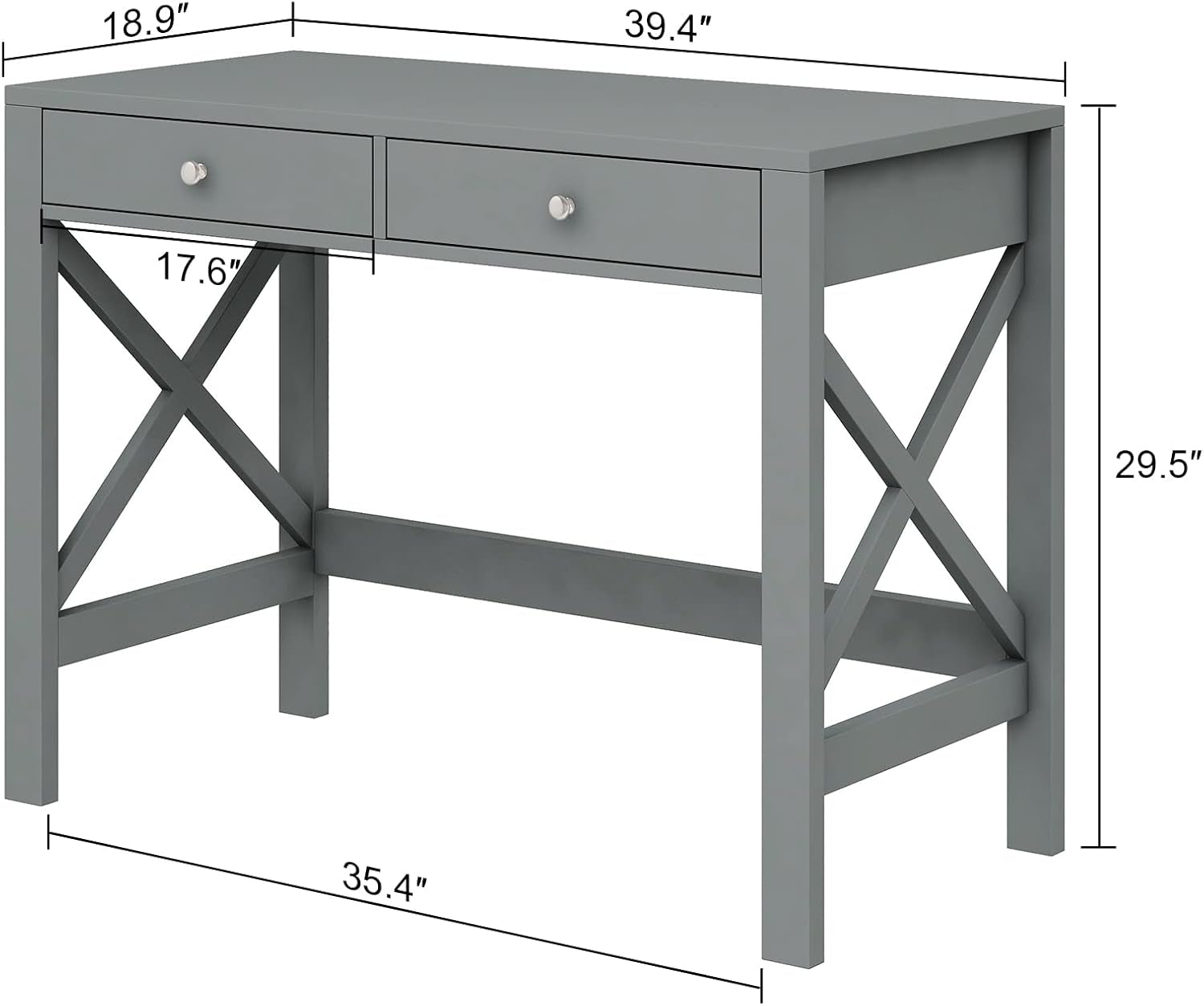 Home Office Desk Writing Computer Table Modern Design Desk with Drawers (Grey)-2