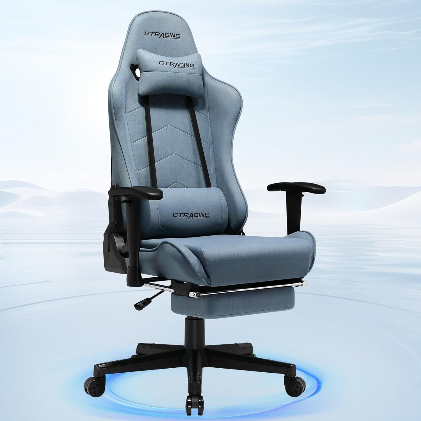 Gaming Chair Breathable Fabric, Racing Style Computer Chair for Adult, Adjustable Reclining Backrest and Lumbar Support, Stylish High Back Chair for Gaming and Office (Light Blue)-0