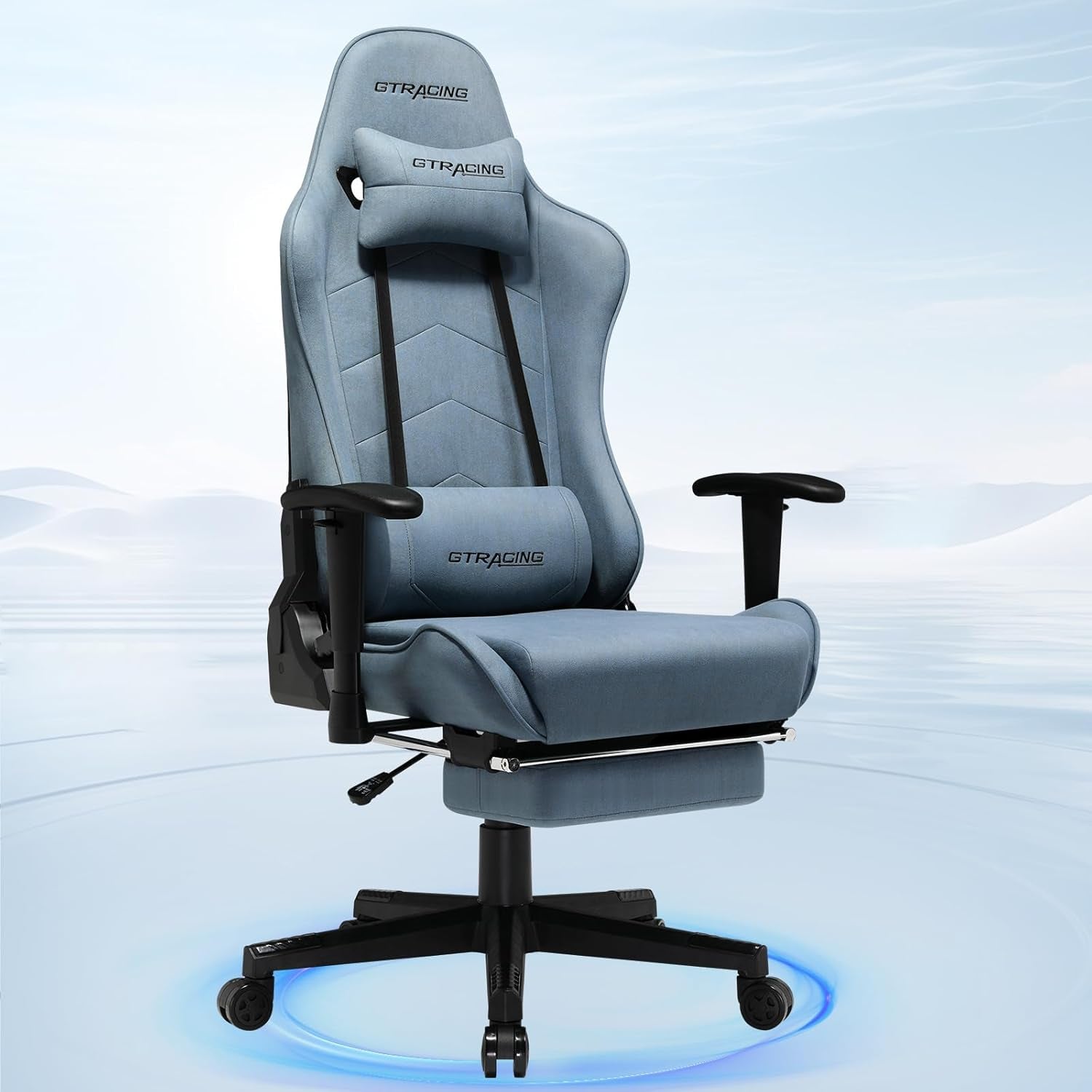 Gaming Chair Breathable Fabric, Racing Style Computer Chair for Adult, Adjustable Reclining Backrest and Lumbar Support, Stylish High Back Chair for Gaming and Office (Light Blue)-0