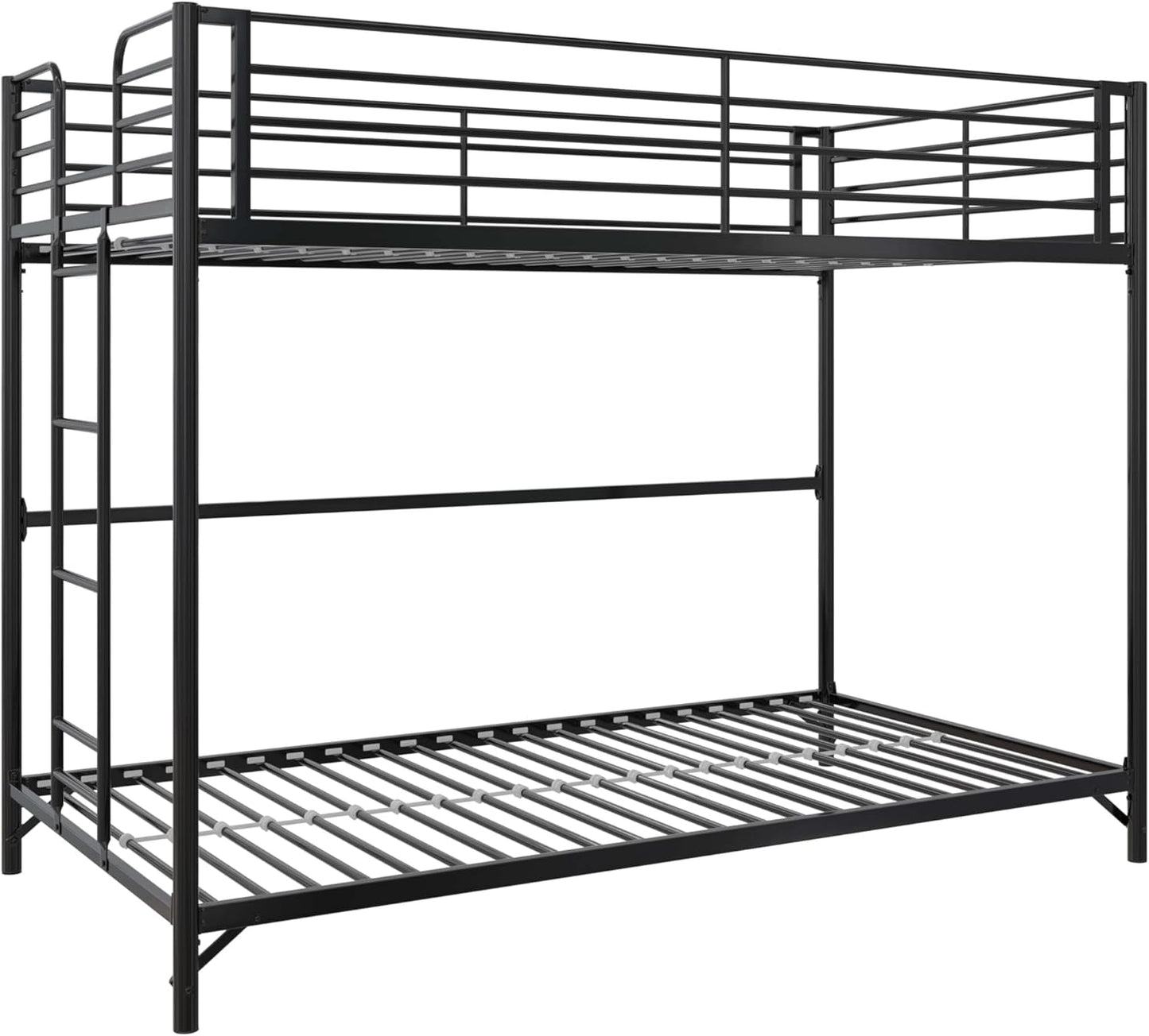 Daven Easy Assembly Metal Bunk Bed for Kids, Teens and Adults, with Ladder, High Guardrail, Metal Slats, Smooth Rounded Edges, No Boxspring Required, Twin-Over-Twin, Black-3