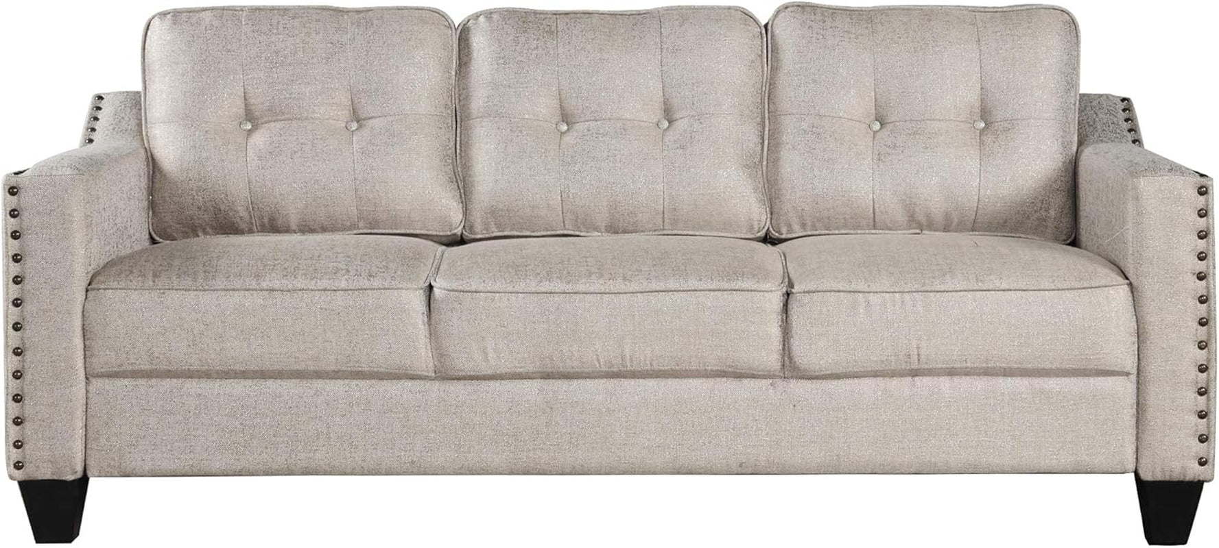 3 Piece Linen Upholstered Living Room Furniture Sets Including Three Seater Sofa & Loveseat & Single Armchair with Button Tufted Cushion Back and Nailhead Trim for Apartment/Bedroom-3