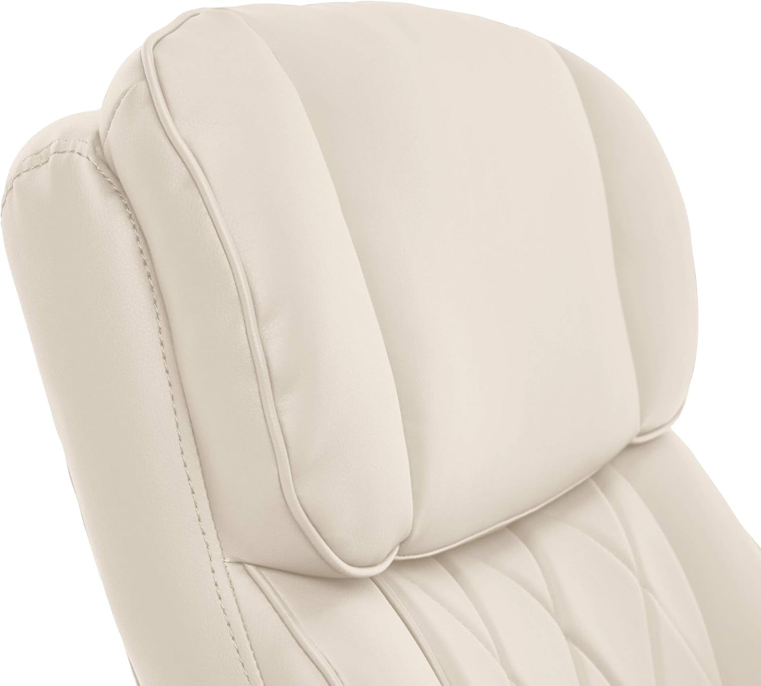 Sutherland Quilted Leather Executive Office Chair with Padded Arms, High Back Ergonomic Desk Chair with Lumbar Support, Ivory White Bonded Leather-3