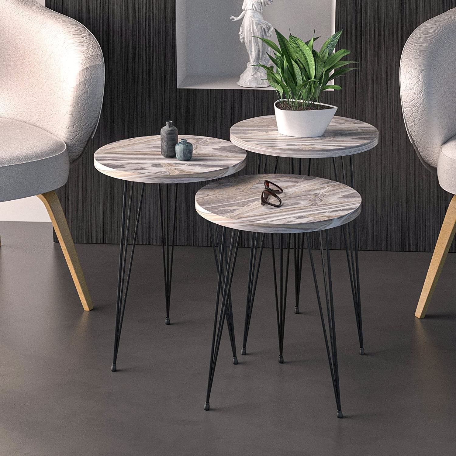 Set of 3 Grey Marble Nesting Tables-2