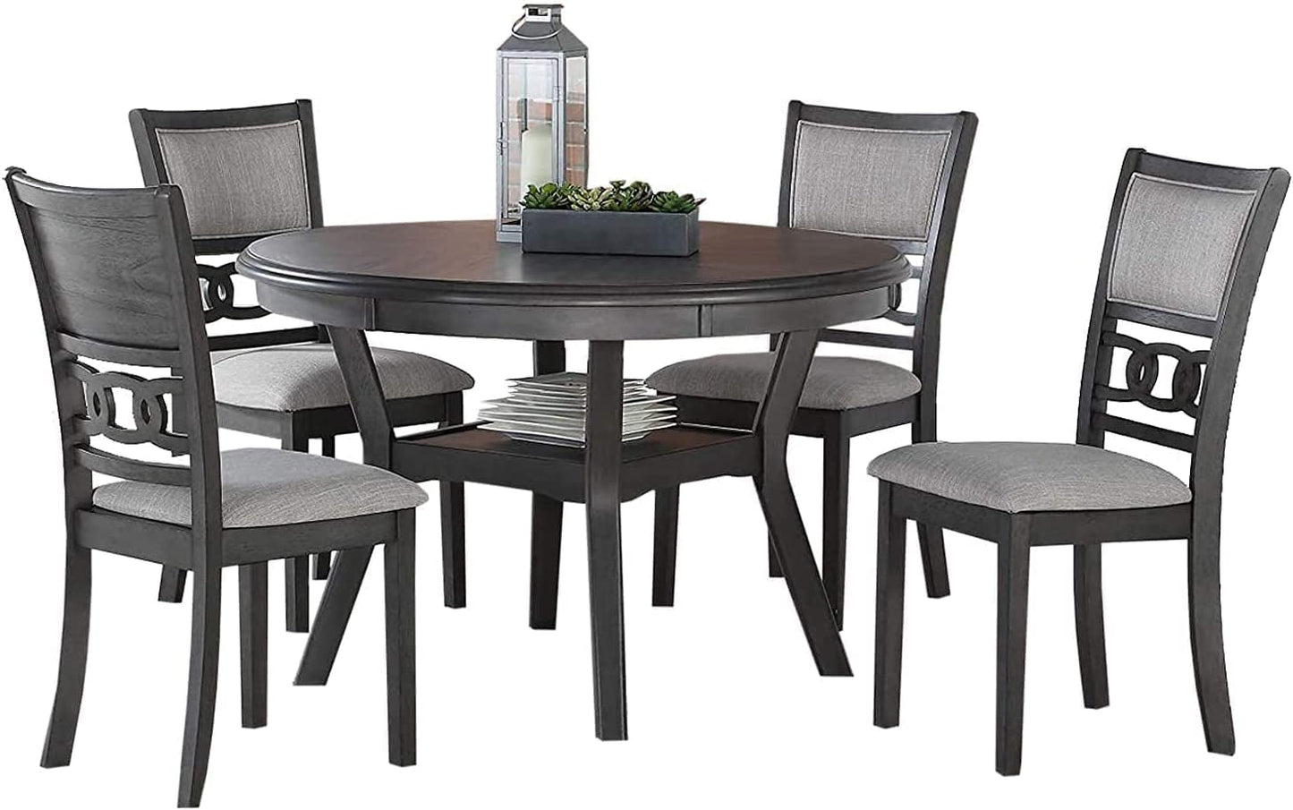 Gray 5-Piece round Dining Set with 1 Table and 4 Chairs-1