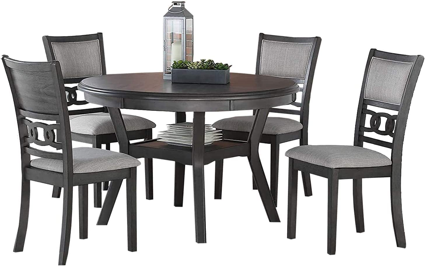 Gray 5-Piece round Dining Set with 1 Table and 4 Chairs-1