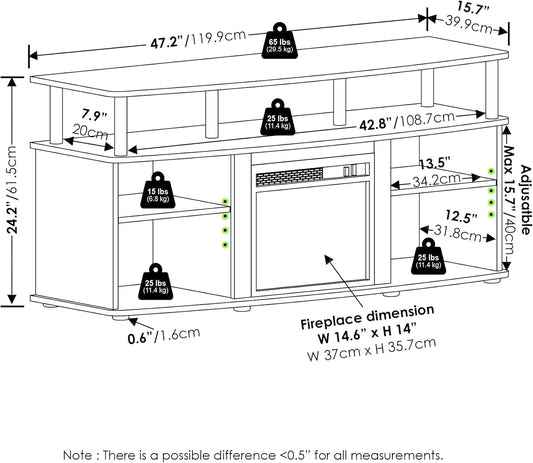 Jensen Open Shelving Storage Fireplace TV Entertainment Center for TV up to 55 Inch, Americano/Black-1