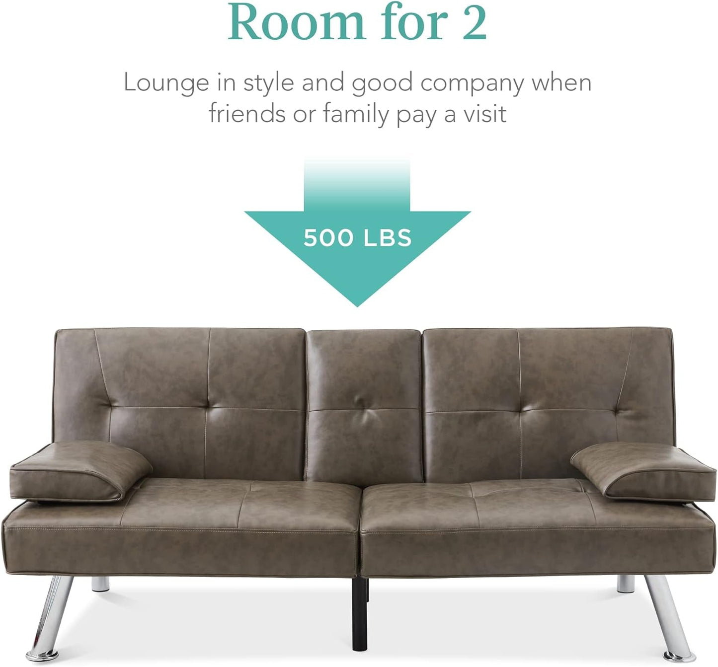 Faux Leather Upholstered Modern Convertible Futon, Adjustable Folding Sofa Bed, Guest Bed W/Removable Armrests - Gray-4