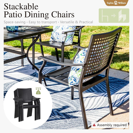 Patio Table and Chairs Set, Outdoor Dining Set for 4, 5 Piece Metal Patio Furniture, 37" Black Square Table(Beehive)-1