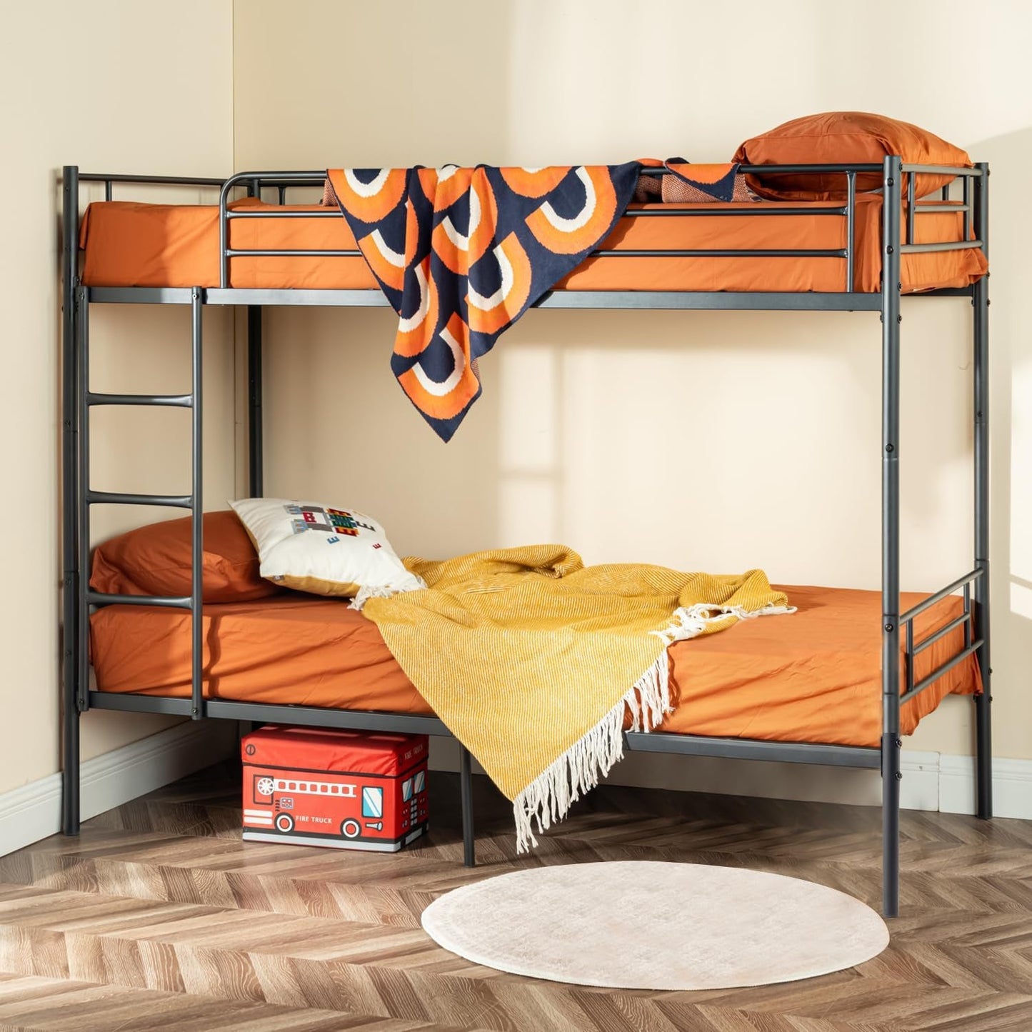 Twin Size Loft Bed, Metal Heavy Duty Bed Frame with Flat Ladder and Safety Guardrail, Space-Saving, Noise Free, No Box Spring Needed, 82.2 * 41.3 * 65.1 Inch, Black-0