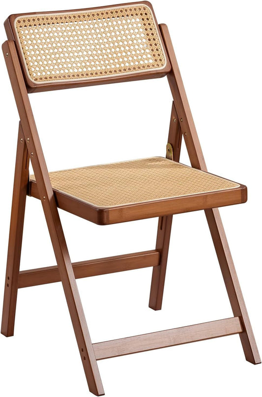 Rattan Folding Chair, Modern Mid Century Dining Chairs Set of 1, Comfy Outdoor Bamboo Chairs for Bedroom Living Room Reading Room Dining Kitchen, Walnut-0