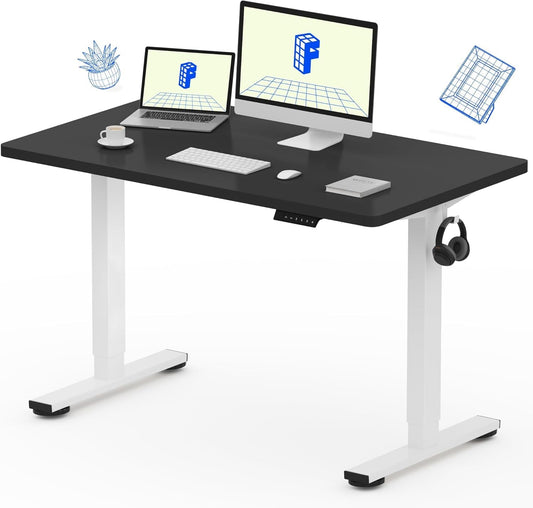 EN1 One Piece Standing Desk, 48 X 24 Inch Desktop Electric Adjustable Height Desk Home Office Computer Workstation Sit Stand up Desk (White Frame + Black Top, 2 Packages)-0