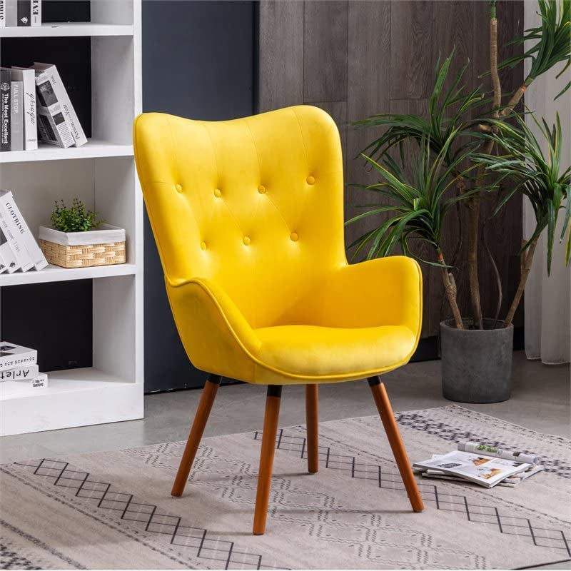 Yellow Velvet Tufted Accent Chair - Compact Size-0