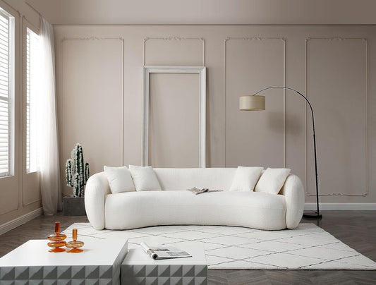 Minimalist Curved Sofa Set,Mid-Century 5 Seat Teddy Fleece Boucle Couch with 4 Throw Pillows, Oversized Cloud Sofa & Couches Decor Furniture for Living Room-0