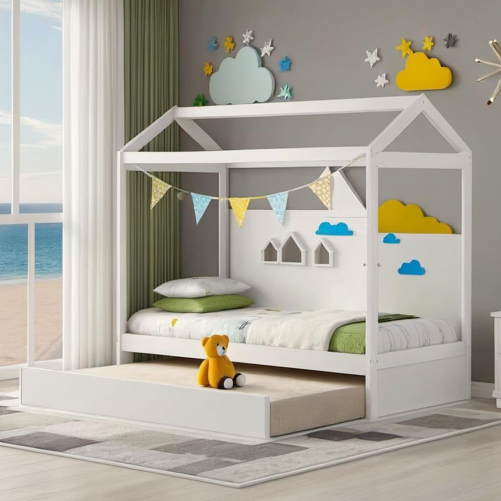 Queen Size Murphy Bed with Storage Shelf White-11