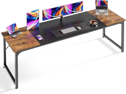 Computer Desk, 80 Inch Office Desk, Gaming Desk with Storage, Writing Desk Work Desk for Home Office, Study, Long Simple Desk, Large Legroom, Metal Frame, Rustic Brown and Black-0