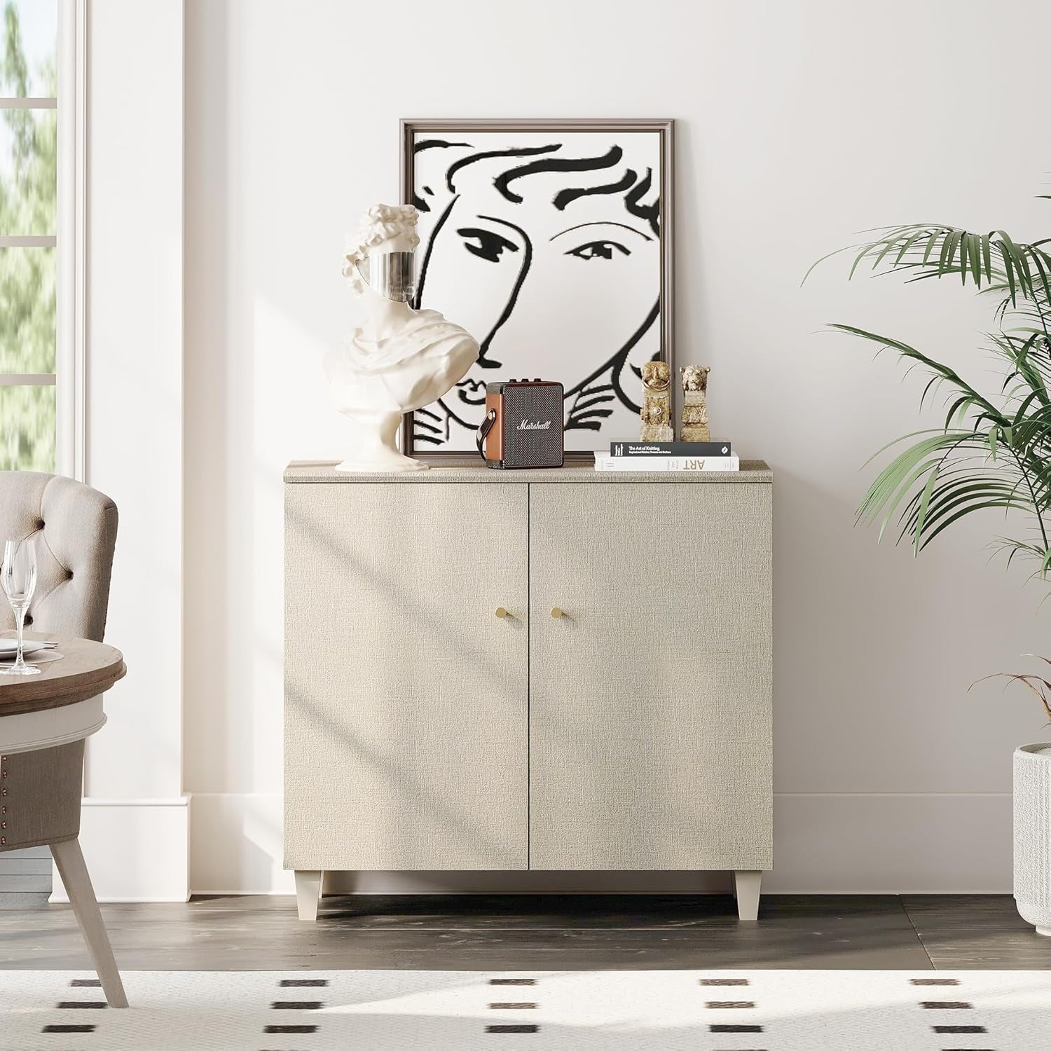 Beige Buffet Sideboard Wood Credenza Console Storage-0