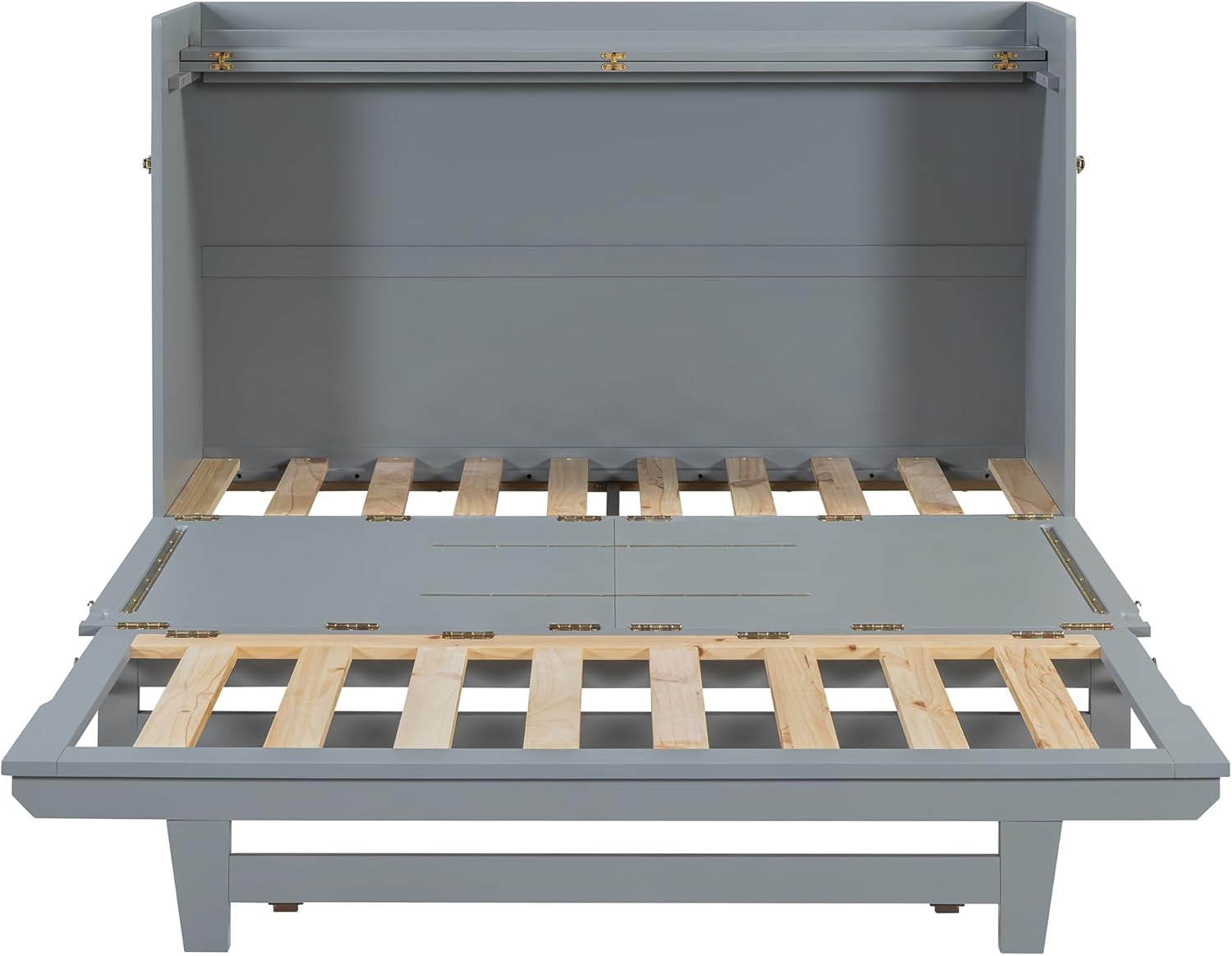 Queen Size Murphy Bed, Wooden Queen Wall Bed Frame with Iron Legs, Modern Design, Gray-4