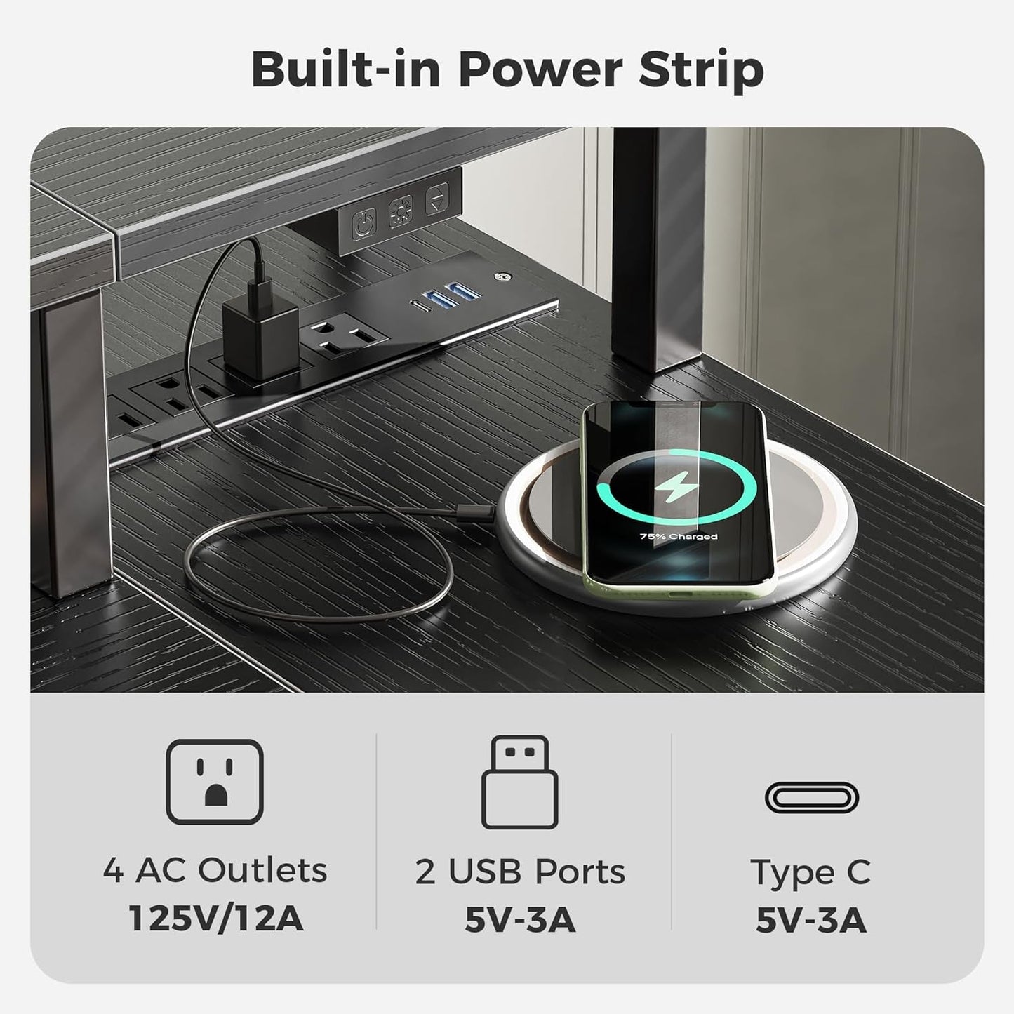 47 Inch Reversible L Shaped Desk with LED Lights & Power Outlets, Computer Desk with Shelves & Monitor Stand, Gaming Desk with Drawer, Home Office Desk Corner Desk, Black-3