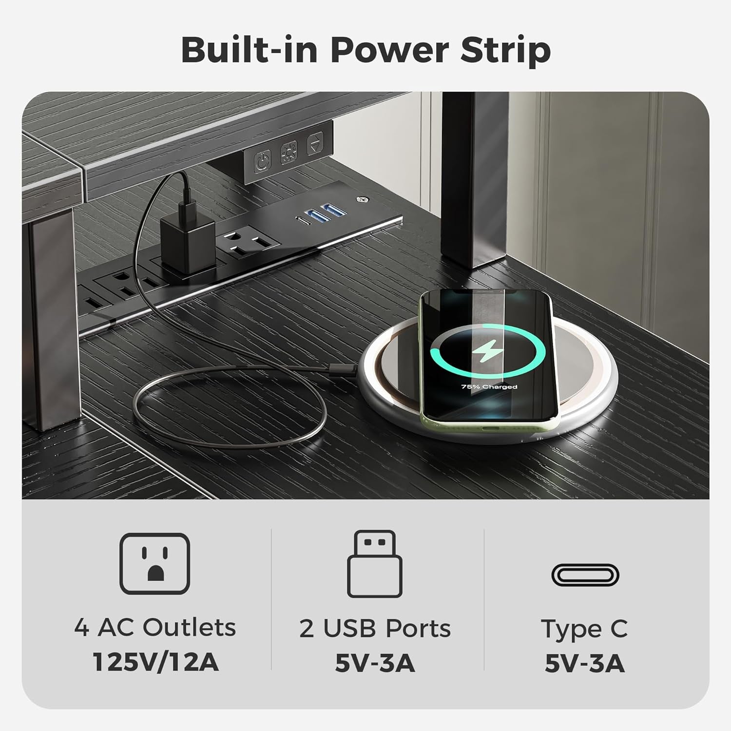 47 Inch Reversible L Shaped Desk with LED Lights & Power Outlets, Computer Desk with Shelves & Monitor Stand, Gaming Desk with Drawer, Home Office Desk Corner Desk, Black-3