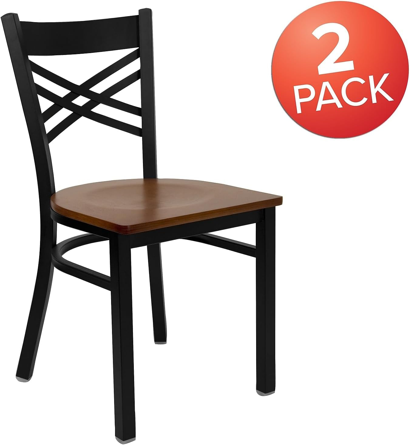 2 Pk. HERCULES Series Black ''X'' Back Metal Restaurant Chair - Cherry Wood Seat-3