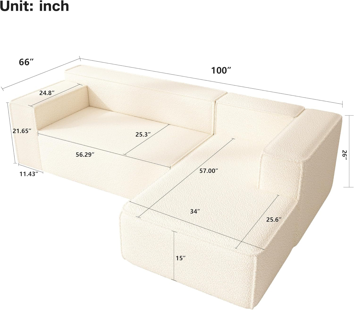 Modular Sectional Sleeper Sofa,L-Shape Chaise,7-Seater Sofa,Upholstered Couches for Living Room Bedroom,No Assembly,White-4