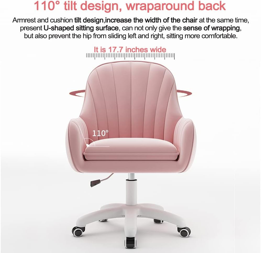 Home Office Chair Computer Chair with Mid-Back Upholstered Modern Tufted Computer Task Chair Swivel Height Adjustable Velvet Accent Chair Suitable for Bedroom, Study-4