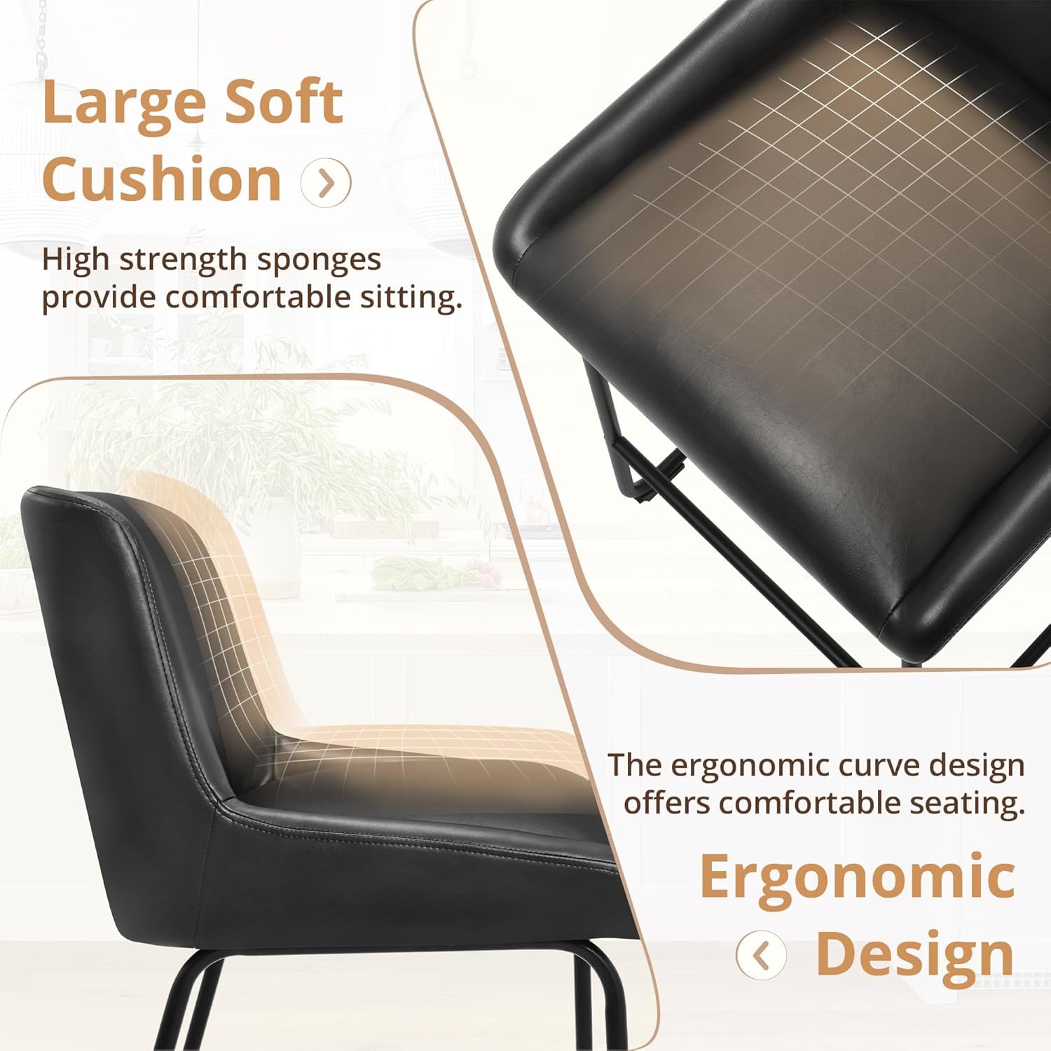 26 Inch Bar Stools Set of 3, Faux Leather Upholstered Barstools, Counter Height Bar Stools with Back, Comfortable Bar Chairs, Modern Counter Stools for Kitchen Counter Island-4