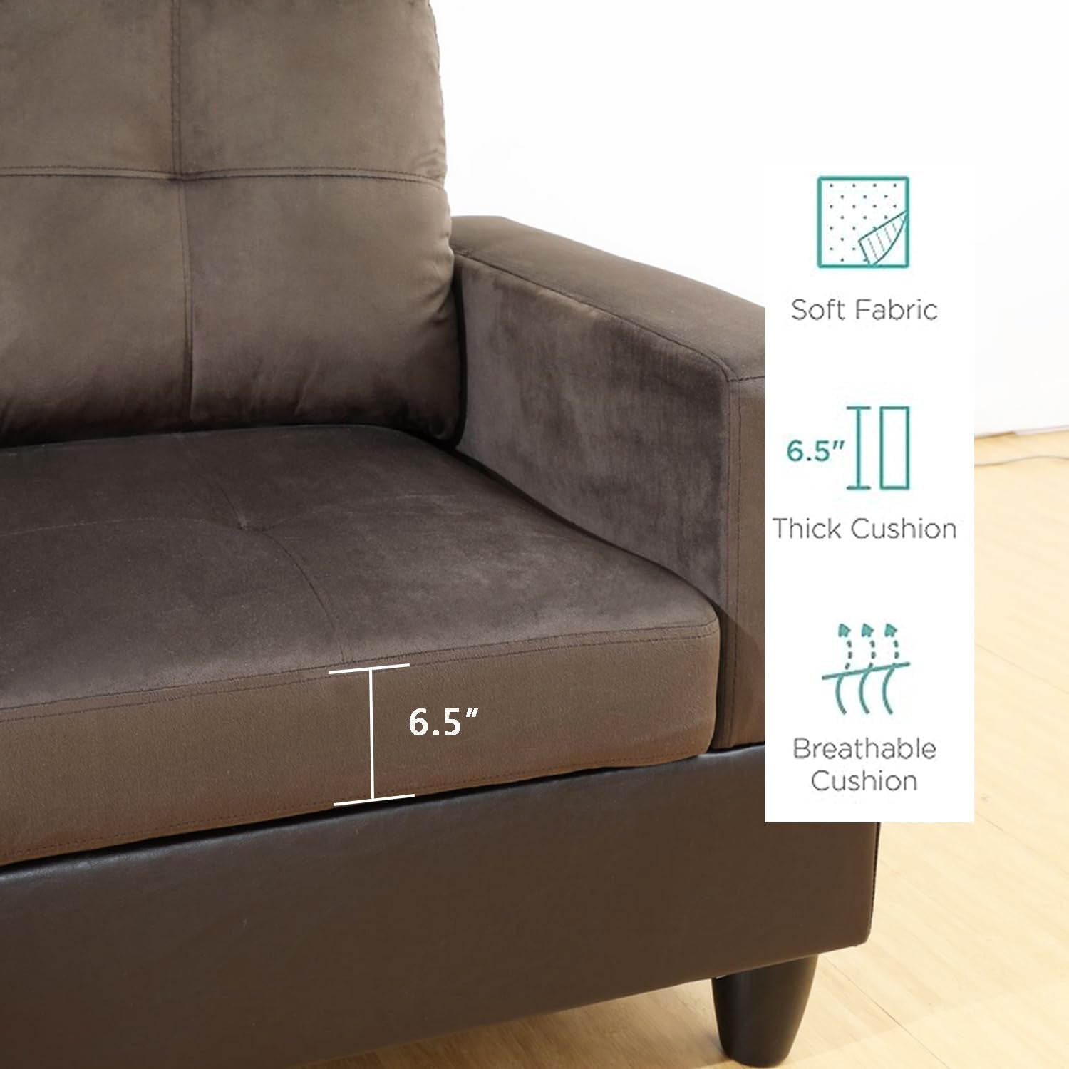 2 Pieces Sectional Sofa Sets, L-Shape Sofa Microfiber Couch Living Room Sofa Set with Chaise Using for Living Room Furniture(A-Brown, Left Hand Facing)-2