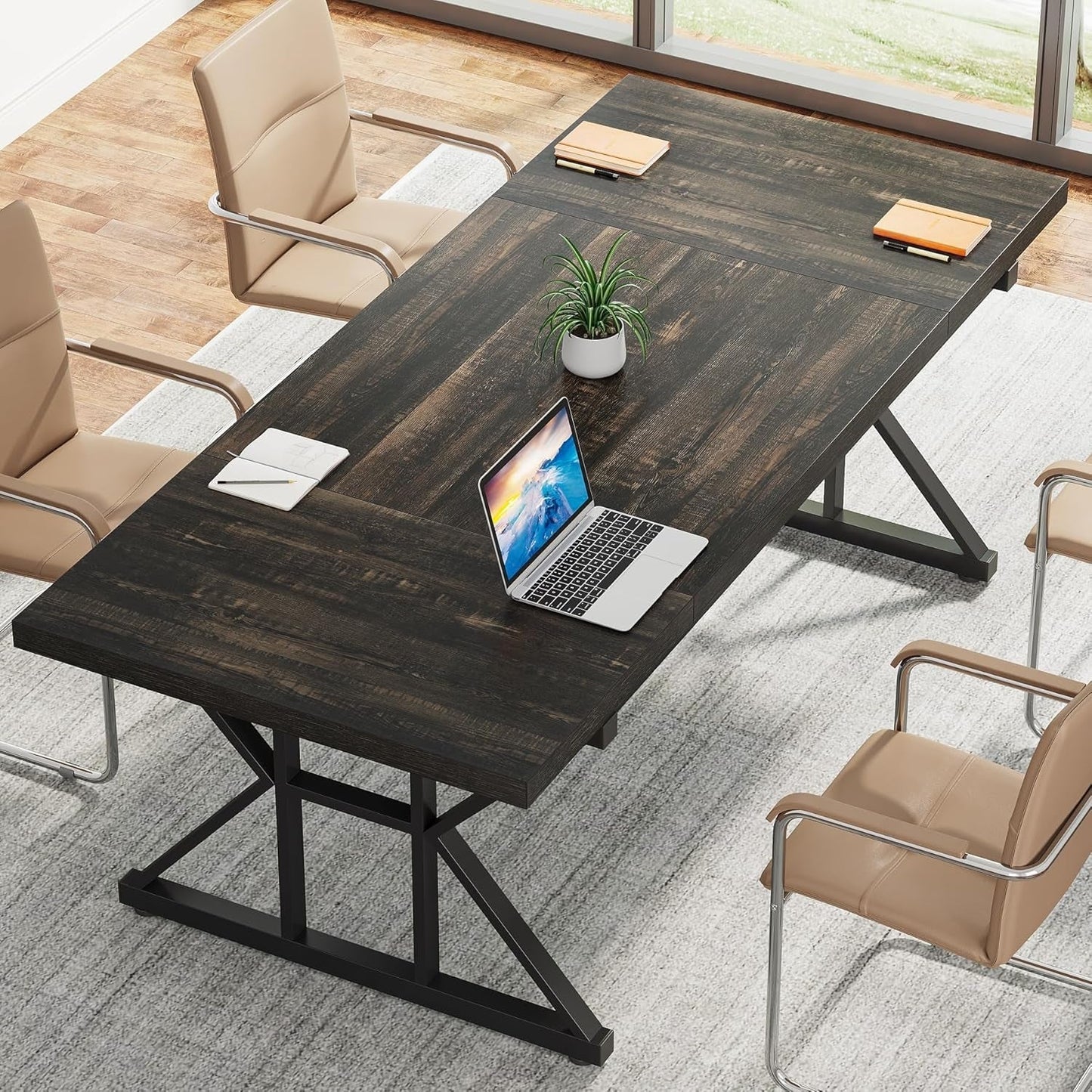 70.8-Inch Executive Desk, Large Computer Office Desk Workstation, Modern Simple Style Laptop Desk Study Writing Table Business Furniture for Home Office (Black Oak, 70.8 Inch)-3