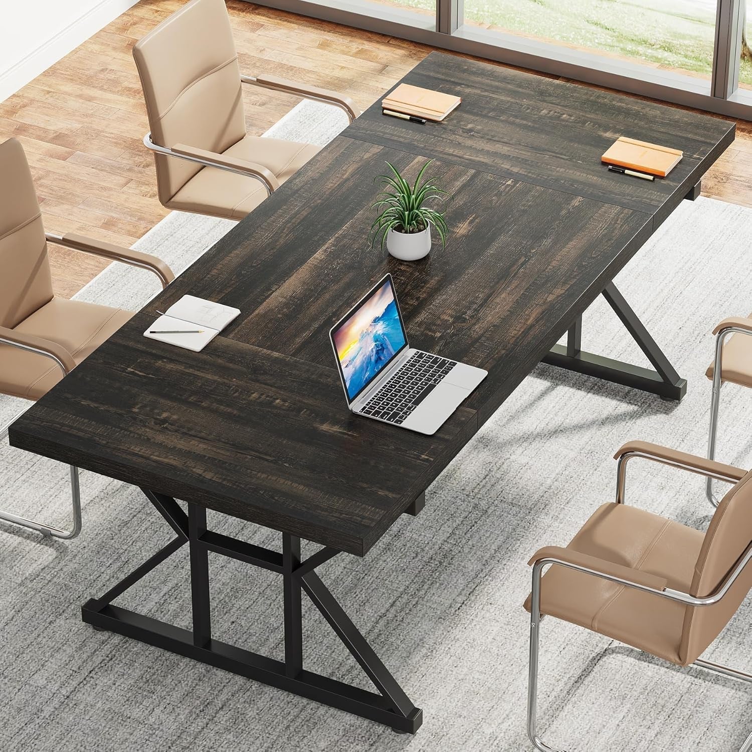 70.8-Inch Executive Desk, Large Computer Office Desk Workstation, Modern Simple Style Laptop Desk Study Writing Table Business Furniture for Home Office (Black Oak, 70.8 Inch)-3