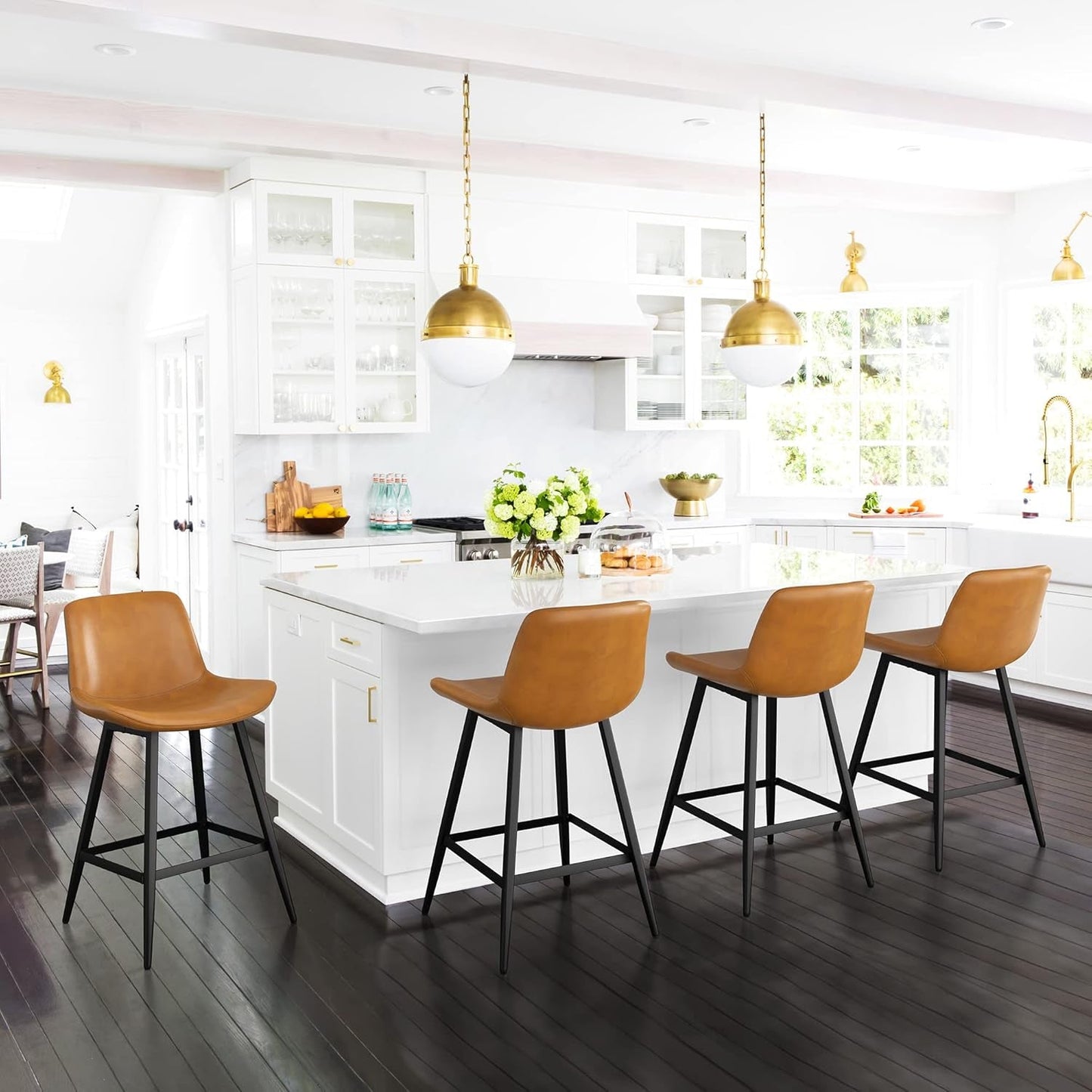 24 Inch Counter Stool, Modern Bucket Barstool, Kitchen Counter with Back and Footrest, Counter Height Bar Stools for Home Kitchen Island Restaurants, Set of 2, Whiskey Brown-2