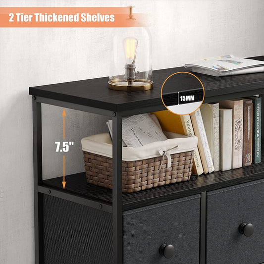 Black Grey Tall Dresser with Shelves for Bedroom & Nursery-1